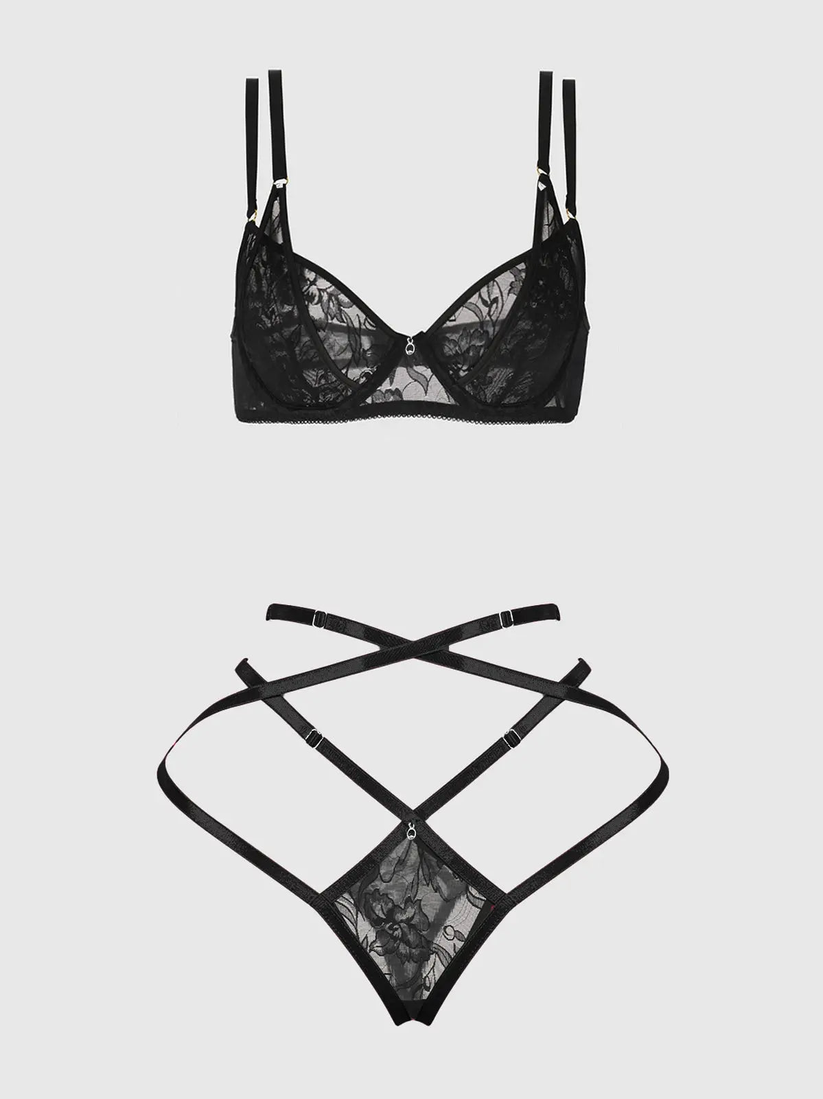 FLORA LACE BRA & STRAPPY THONG SET