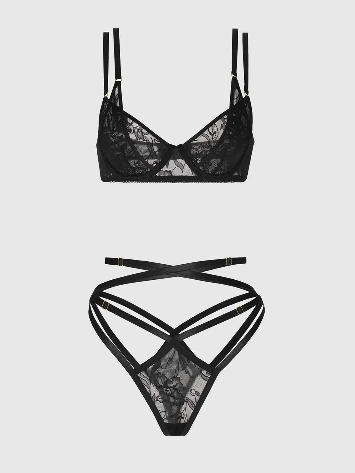 FLORA LACE BRA & STRAPPY THONG SET