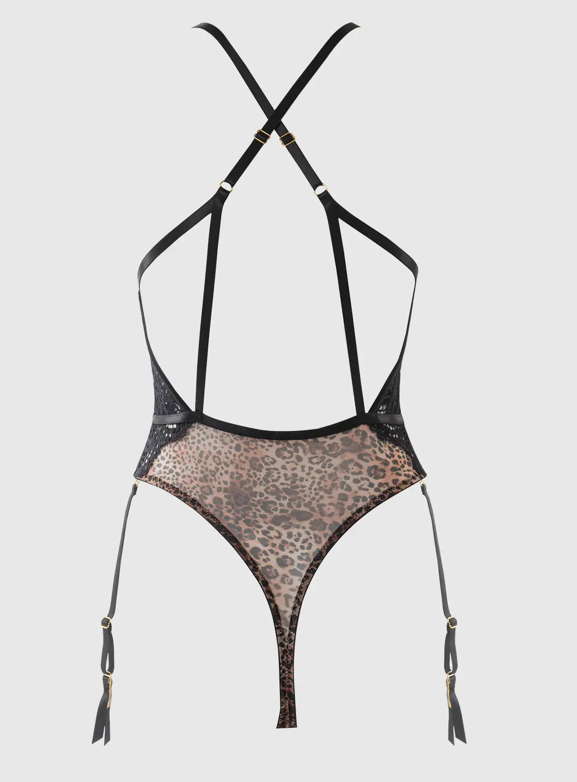 FELICIA LEOPARD MESH & LACE GARTERED TEDDY Lingerie HOD   